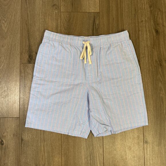 J.Crew 7" Lounge Short Mens M Blue Red Striped Broken-In Oxford Cotton Pockets - Picture 1 of 5